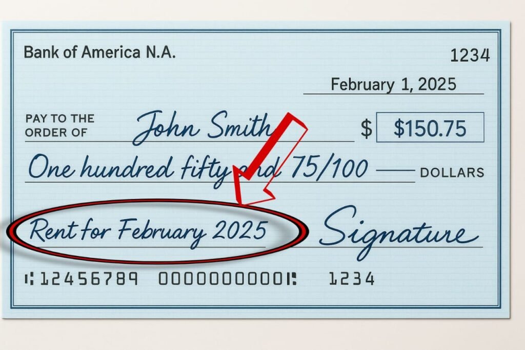Example of writing memo on check