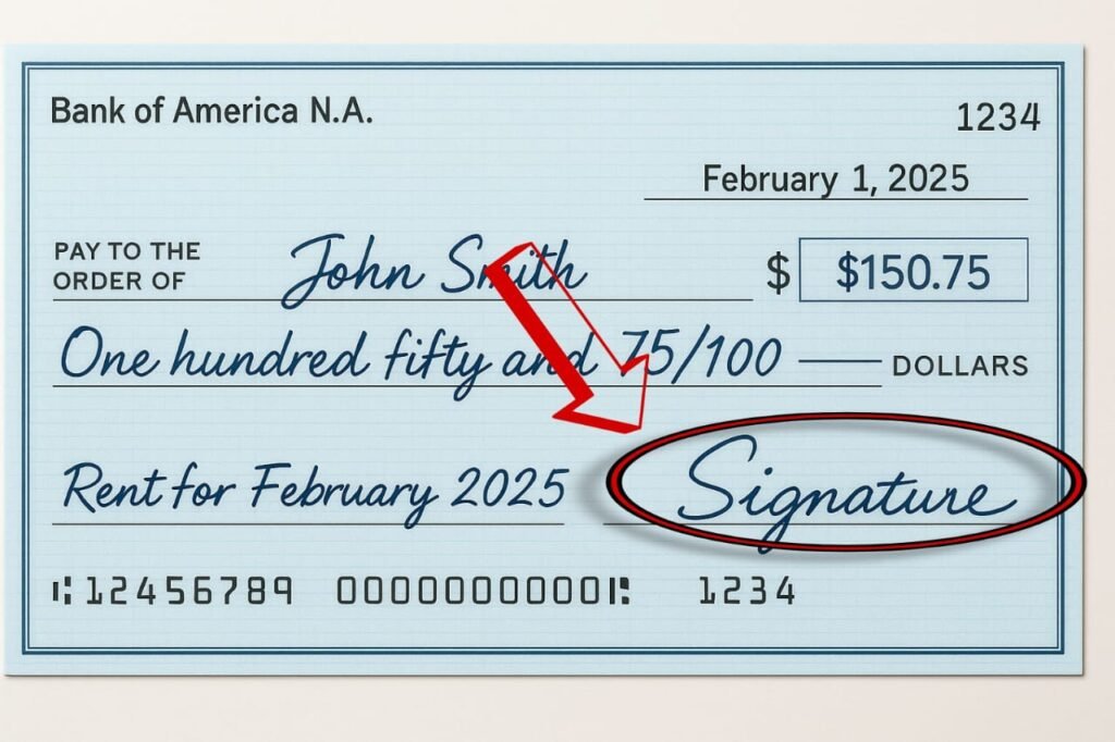 Example of signing a check