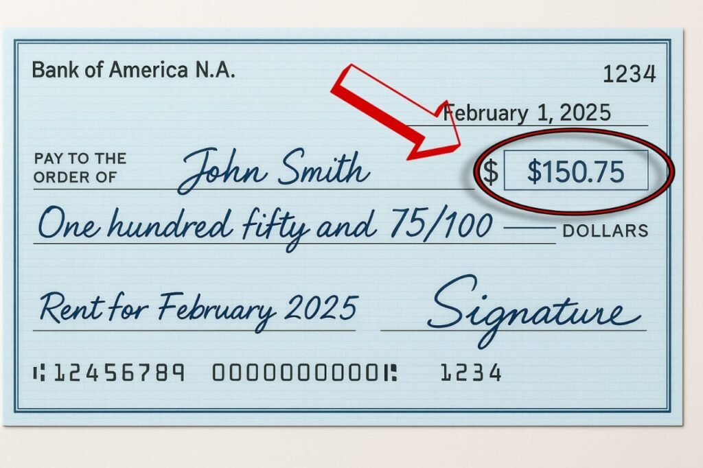Example of writing amount in numbers on check