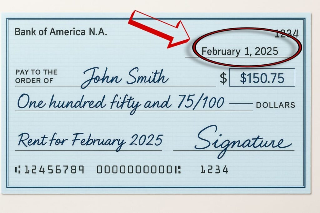 Example of writing date on a check