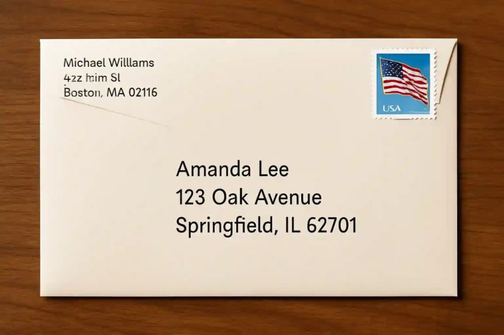 Full envelope template with correct address format showing how to address an envelope