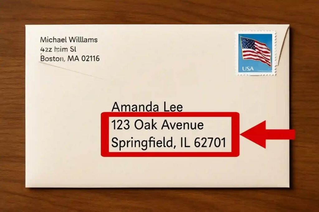 Receiver’s address written neatly showing how to write address in an envelope